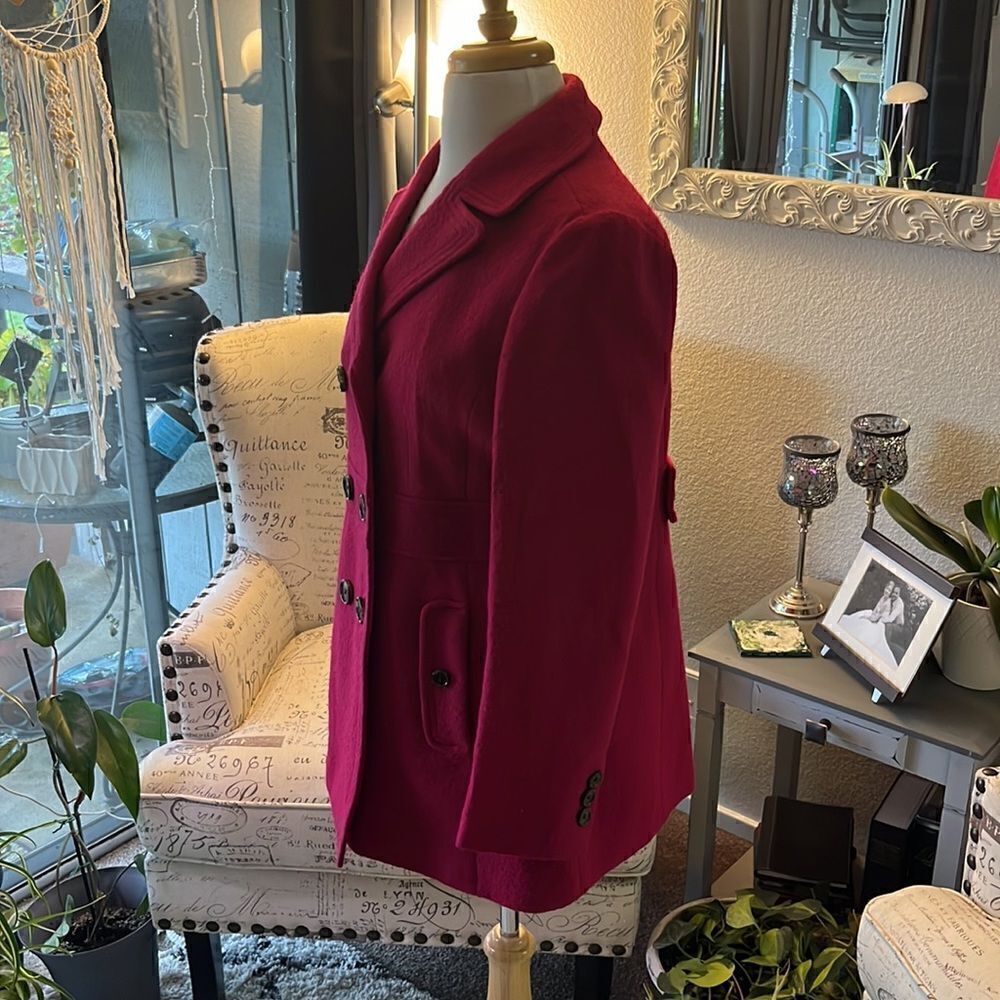 🎊HP🎊 LOFT Fucsha Pink Boiled Wool Pea Coat - Picture 3 of 15